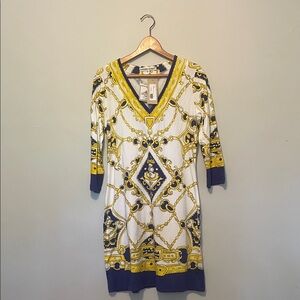Barbara Gerwit nwt Chic Yellow and Blue Patterned Dress sz M